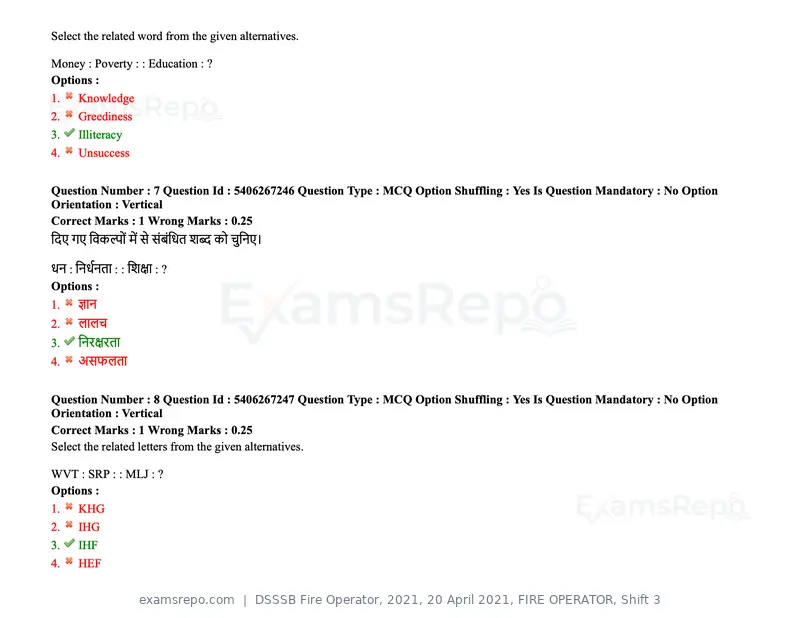 DSSSB Fire Operator 2021 question paper, 20 April 2021, FIRE OPERATOR, Shift 3, page 7 of 173