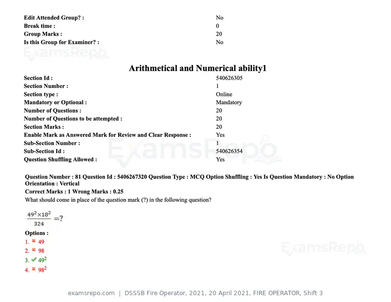 DSSSB Fire Operator 2021 question paper, 20 April 2021, FIRE OPERATOR, Shift 3, page 76 of 173