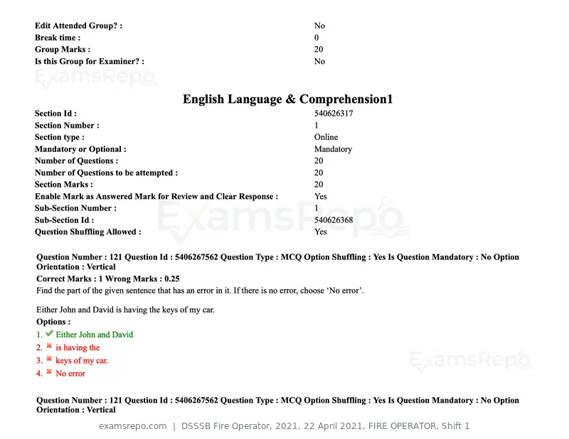 DSSSB Fire Operator 2021 question paper, 22 April 2021, FIRE OPERATOR, Shift 1, page 119 of 182