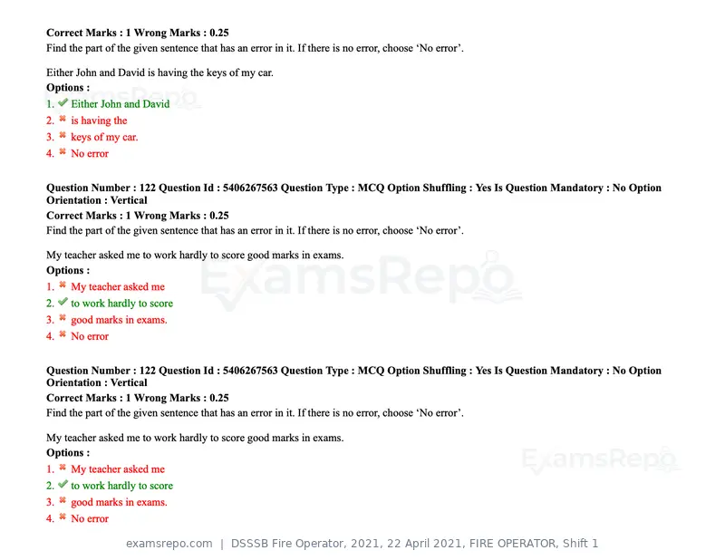 DSSSB Fire Operator 2021 question paper, 22 April 2021, FIRE OPERATOR, Shift 1, page 120 of 182
