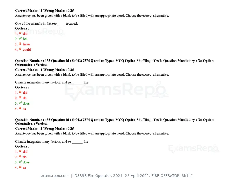 DSSSB Fire Operator 2021 question paper, 22 April 2021, FIRE OPERATOR, Shift 1, page 128 of 182