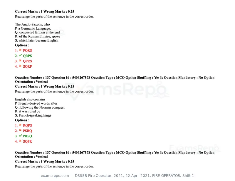 DSSSB Fire Operator 2021 question paper, 22 April 2021, FIRE OPERATOR, Shift 1, page 131 of 182