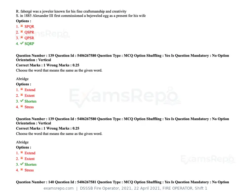 DSSSB Fire Operator 2021 question paper, 22 April 2021, FIRE OPERATOR, Shift 1, page 133 of 182