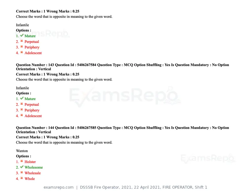 DSSSB Fire Operator 2021 question paper, 22 April 2021, FIRE OPERATOR, Shift 1, page 137 of 182