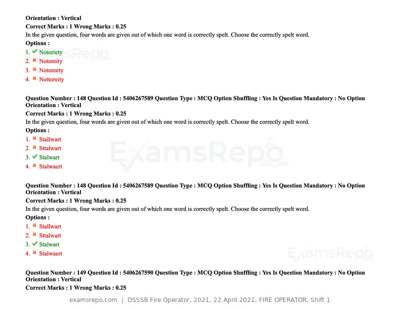 DSSSB Fire Operator 2021 question paper, 22 April 2021, FIRE OPERATOR, Shift 1, page 140 of 182