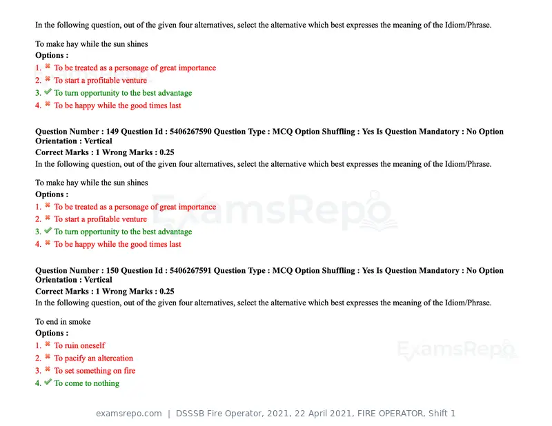 DSSSB Fire Operator 2021 question paper, 22 April 2021, FIRE OPERATOR, Shift 1, page 141 of 182