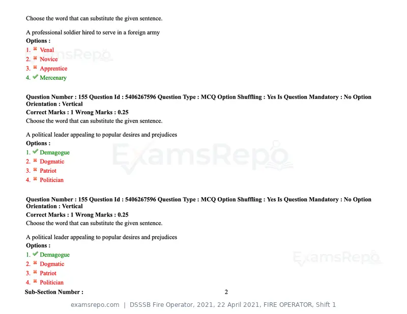 DSSSB Fire Operator 2021 question paper, 22 April 2021, FIRE OPERATOR, Shift 1, page 145 of 182