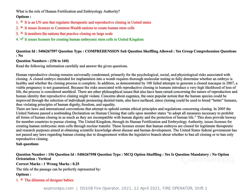 DSSSB Fire Operator 2021 question paper, 22 April 2021, FIRE OPERATOR, Shift 1, page 148 of 182