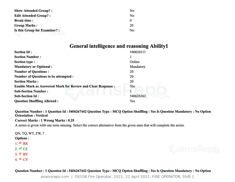 DSSSB Fire Operator 2021 question paper, 22 April 2021, FIRE OPERATOR, Shift 1, page 2 of 182
