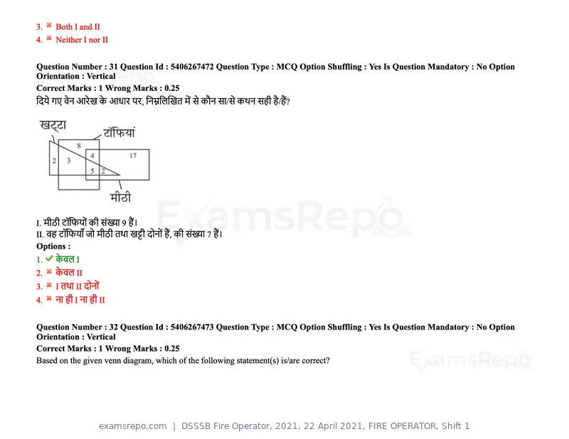DSSSB Fire Operator 2021 question paper, 22 April 2021, FIRE OPERATOR, Shift 1, page 30 of 182