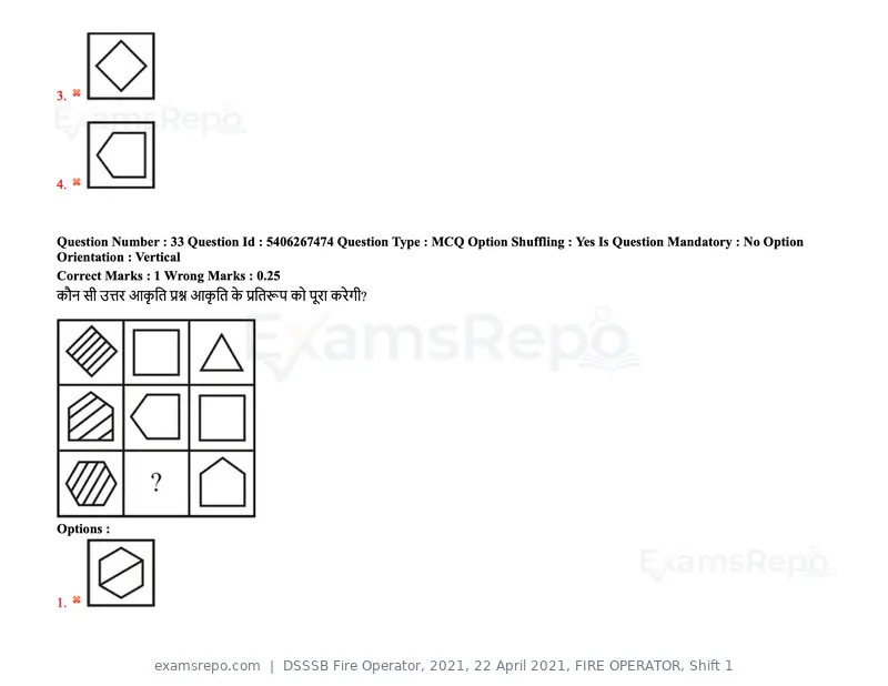 DSSSB Fire Operator 2021 question paper, 22 April 2021, FIRE OPERATOR, Shift 1, page 33 of 182
