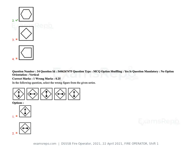 DSSSB Fire Operator 2021 question paper, 22 April 2021, FIRE OPERATOR, Shift 1, page 34 of 182
