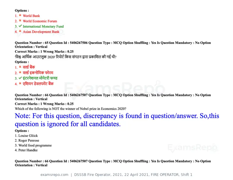 DSSSB Fire Operator 2021 question paper, 22 April 2021, FIRE OPERATOR, Shift 1, page 64 of 182