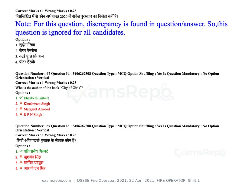 DSSSB Fire Operator 2021 question paper, 22 April 2021, FIRE OPERATOR, Shift 1, page 65 of 182