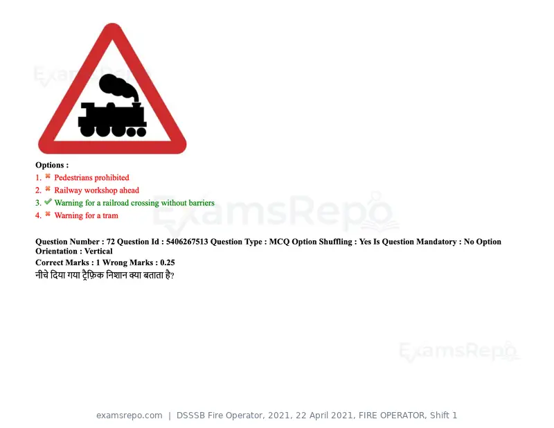 DSSSB Fire Operator 2021 question paper, 22 April 2021, FIRE OPERATOR, Shift 1, page 70 of 182