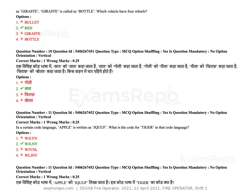 DSSSB Fire Operator 2021 question paper, 22 April 2021, FIRE OPERATOR, Shift 1, page 9 of 182
