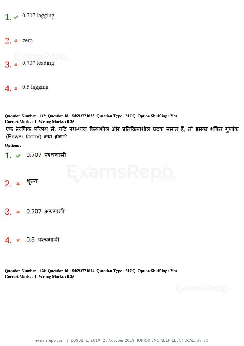 DSSSB JE 2019 question paper, 25 October 2019, JUNIOR ENGINEER ELECTRICAL, Shift 3, page 116 of 199