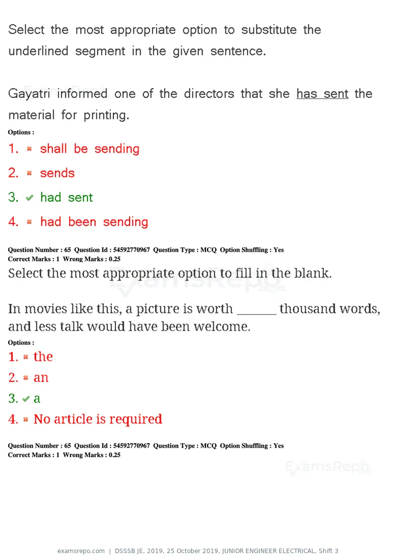 DSSSB JE 2019 question paper, 25 October 2019, JUNIOR ENGINEER ELECTRICAL, Shift 3, page 64 of 199