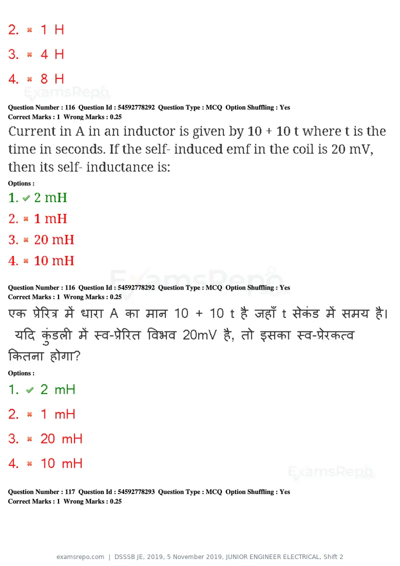 DSSSB JE 2019 question paper, 5 November 2019, JUNIOR ENGINEER ELECTRICAL, Shift 2, page 113 of 180