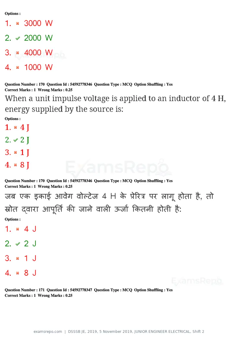 DSSSB JE 2019 question paper, 5 November 2019, JUNIOR ENGINEER ELECTRICAL, Shift 2, page 155 of 180