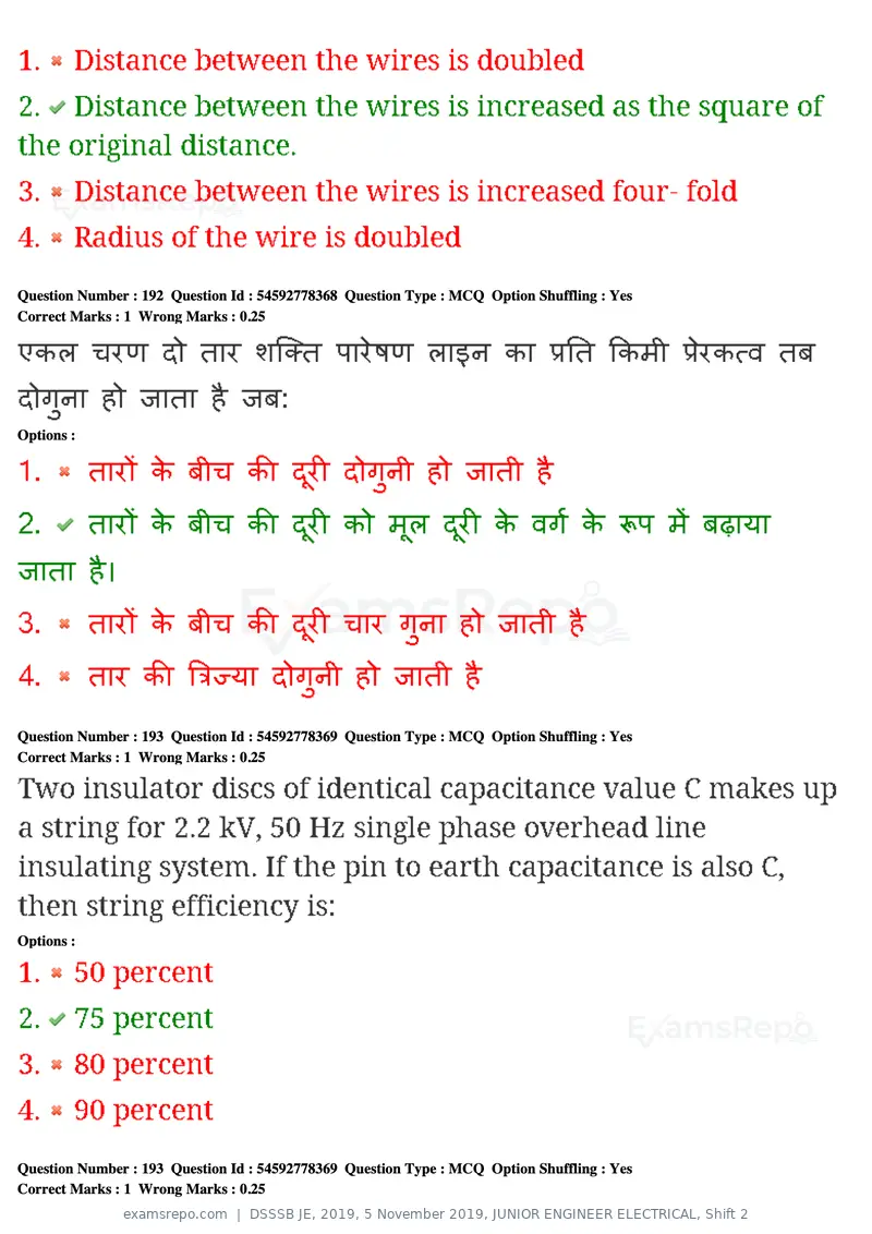 DSSSB JE 2019 question paper, 5 November 2019, JUNIOR ENGINEER ELECTRICAL, Shift 2, page 174 of 180