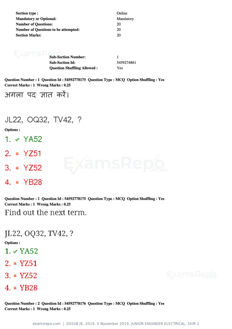 DSSSB JE 2019 question paper, 5 November 2019, JUNIOR ENGINEER ELECTRICAL, Shift 2, page 2 of 180