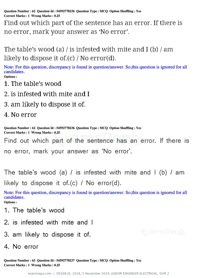 DSSSB JE 2019 question paper, 5 November 2019, JUNIOR ENGINEER ELECTRICAL, Shift 2, page 63 of 180