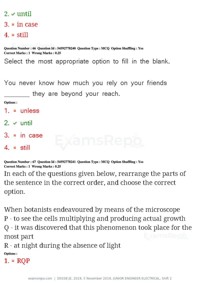 DSSSB JE 2019 question paper, 5 November 2019, JUNIOR ENGINEER ELECTRICAL, Shift 2, page 67 of 180