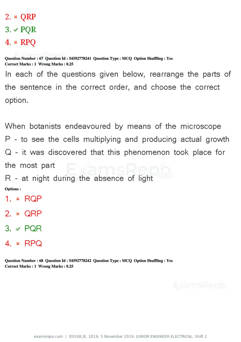 DSSSB JE 2019 question paper, 5 November 2019, JUNIOR ENGINEER ELECTRICAL, Shift 2, page 68 of 180