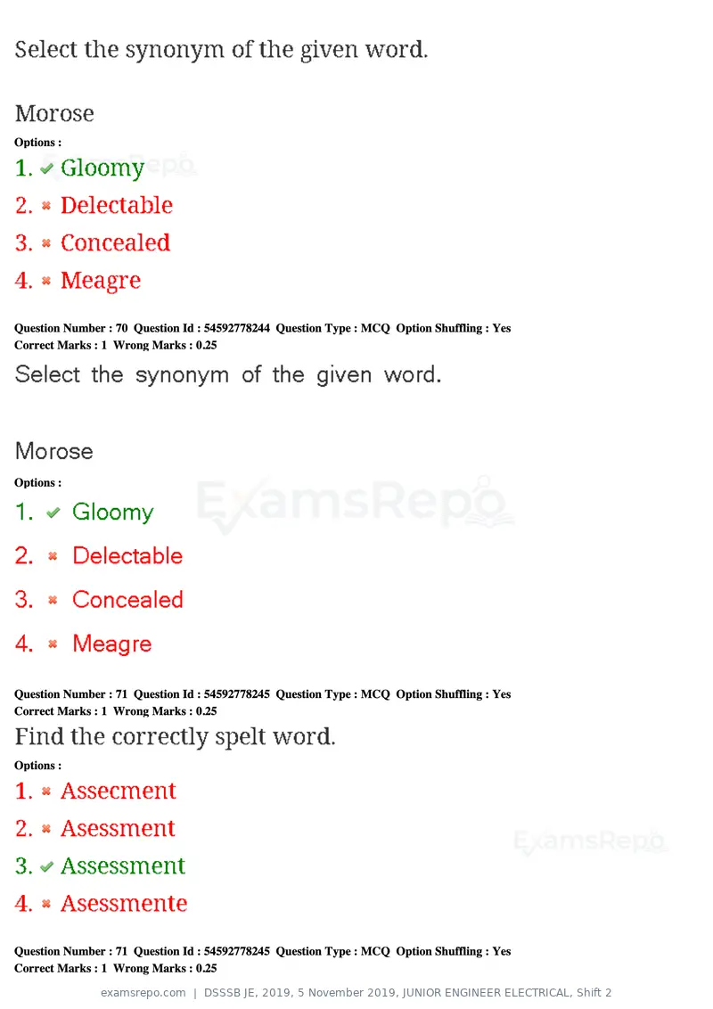 DSSSB JE 2019 question paper, 5 November 2019, JUNIOR ENGINEER ELECTRICAL, Shift 2, page 73 of 180