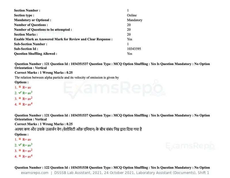 DSSSB Lab Assistant 2021 question paper, 24 October 2021, Laboratory Assistant (Documents), Shift 1, page 101 of 157