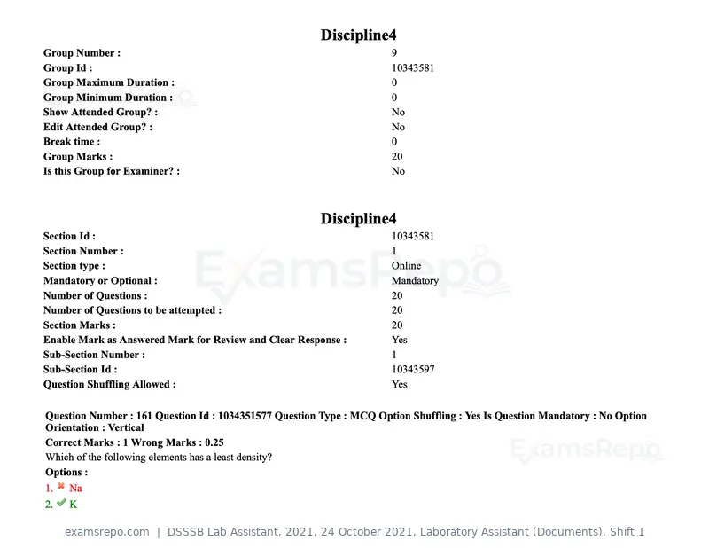 DSSSB Lab Assistant 2021 question paper, 24 October 2021, Laboratory Assistant (Documents), Shift 1, page 128 of 157