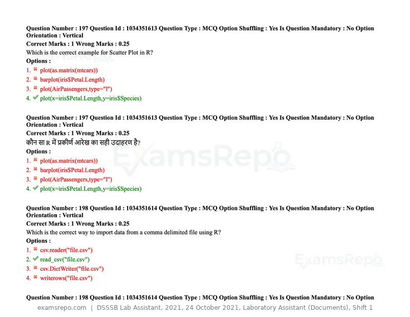 DSSSB Lab Assistant 2021 question paper, 24 October 2021, Laboratory Assistant (Documents), Shift 1, page 155 of 157