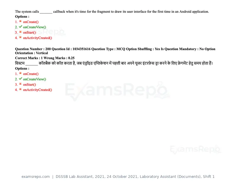 DSSSB Lab Assistant 2021 question paper, 24 October 2021, Laboratory Assistant (Documents), Shift 1, page 157 of 157