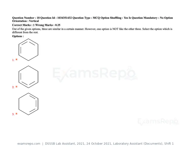 DSSSB Lab Assistant 2021 question paper, 24 October 2021, Laboratory Assistant (Documents), Shift 1, page 18 of 157