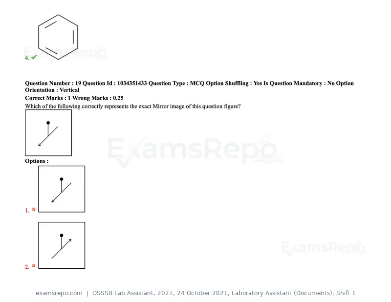 DSSSB Lab Assistant 2021 question paper, 24 October 2021, Laboratory Assistant (Documents), Shift 1, page 20 of 157