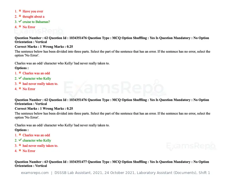 DSSSB Lab Assistant 2021 question paper, 24 October 2021, Laboratory Assistant (Documents), Shift 1, page 56 of 157