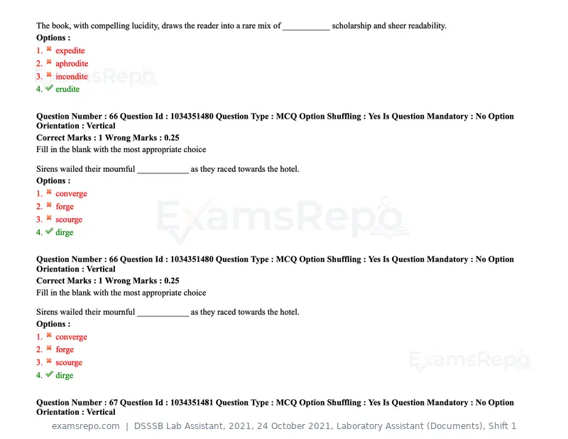 DSSSB Lab Assistant 2021 question paper, 24 October 2021, Laboratory Assistant (Documents), Shift 1, page 59 of 157