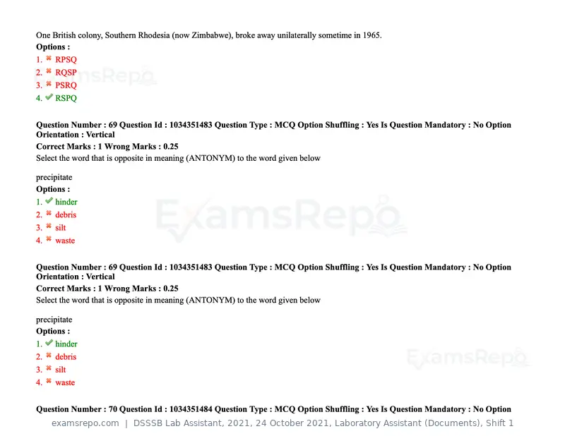 DSSSB Lab Assistant 2021 question paper, 24 October 2021, Laboratory Assistant (Documents), Shift 1, page 62 of 157
