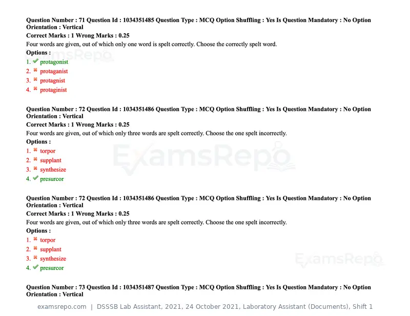 DSSSB Lab Assistant 2021 question paper, 24 October 2021, Laboratory Assistant (Documents), Shift 1, page 64 of 157