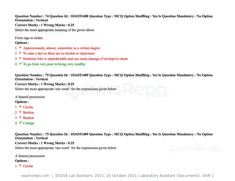DSSSB Lab Assistant 2021 question paper, 24 October 2021, Laboratory Assistant (Documents), Shift 1, page 66 of 157