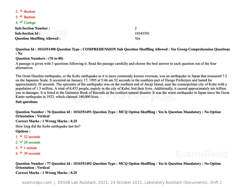 DSSSB Lab Assistant 2021 question paper, 24 October 2021, Laboratory Assistant (Documents), Shift 1, page 67 of 157