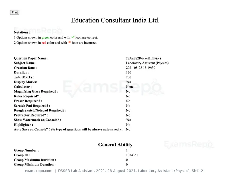 DSSSB Lab Assistant 2021 question paper, 28 August 2021, Laboratory Assistant (Physics), Shift 2, page 1 of 158