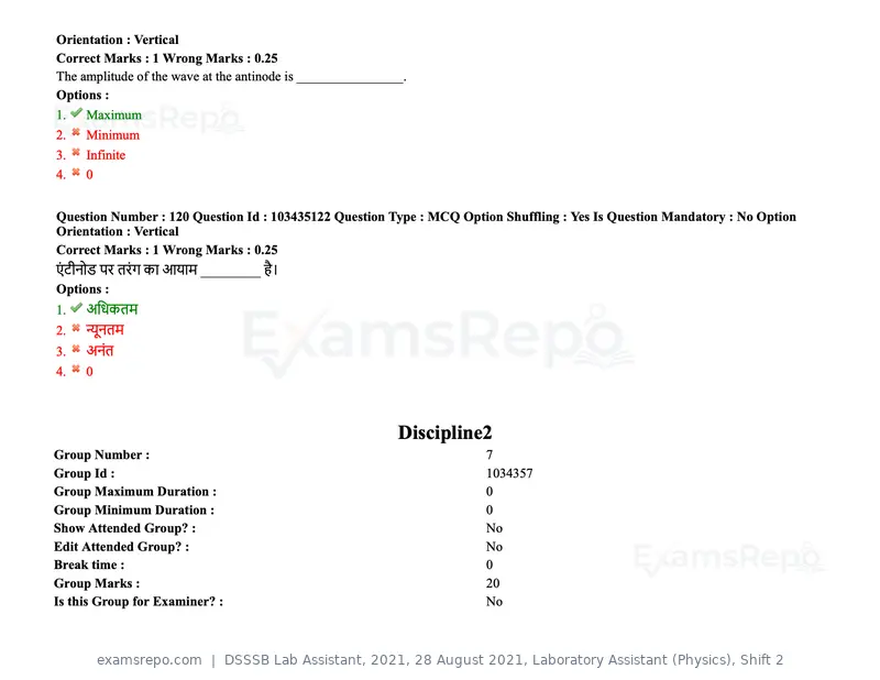DSSSB Lab Assistant 2021 question paper, 28 August 2021, Laboratory Assistant (Physics), Shift 2, page 103 of 158