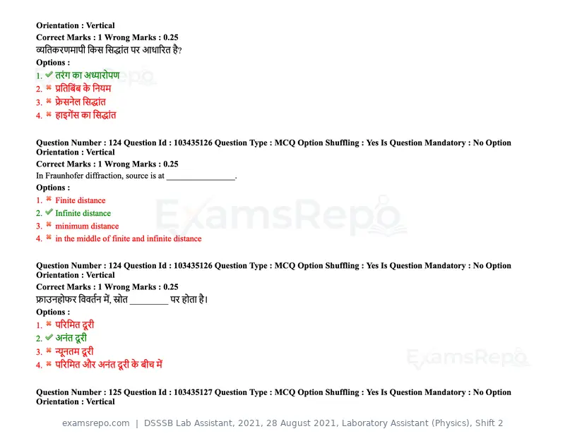 DSSSB Lab Assistant 2021 question paper, 28 August 2021, Laboratory Assistant (Physics), Shift 2, page 106 of 158