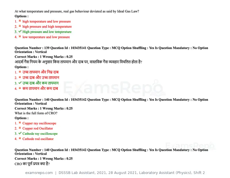DSSSB Lab Assistant 2021 question paper, 28 August 2021, Laboratory Assistant (Physics), Shift 2, page 116 of 158