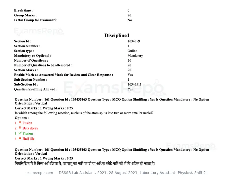 DSSSB Lab Assistant 2021 question paper, 28 August 2021, Laboratory Assistant (Physics), Shift 2, page 131 of 158