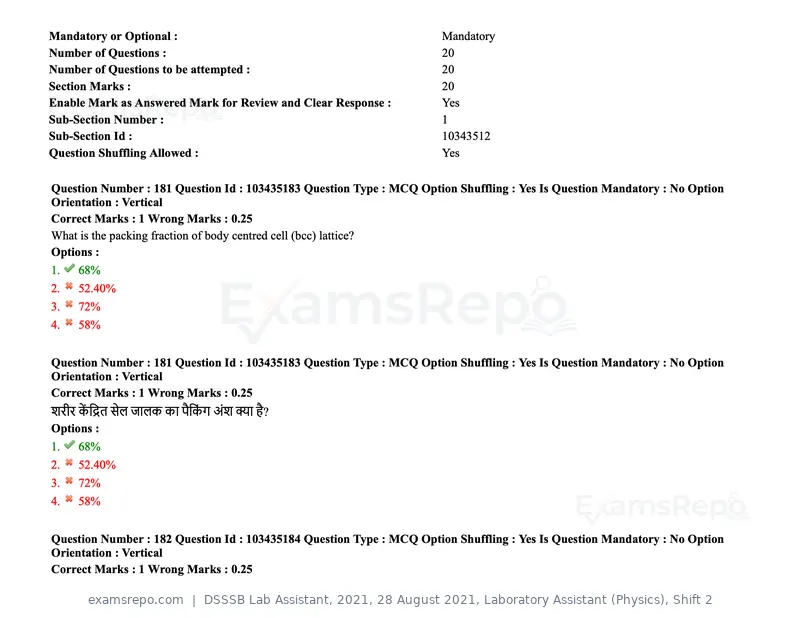 DSSSB Lab Assistant 2021 question paper, 28 August 2021, Laboratory Assistant (Physics), Shift 2, page 145 of 158