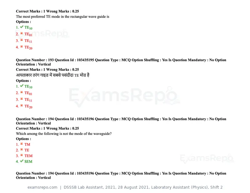 DSSSB Lab Assistant 2021 question paper, 28 August 2021, Laboratory Assistant (Physics), Shift 2, page 153 of 158