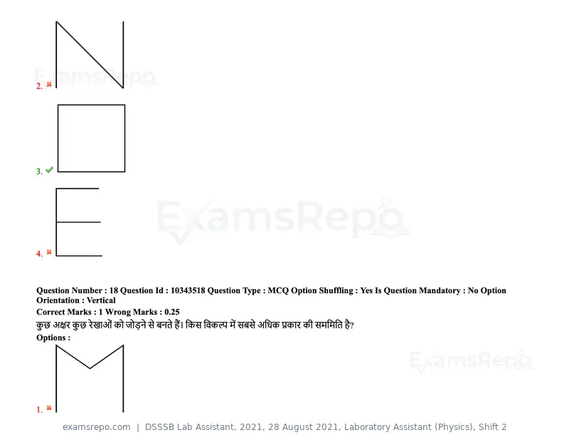 DSSSB Lab Assistant 2021 question paper, 28 August 2021, Laboratory Assistant (Physics), Shift 2, page 19 of 158